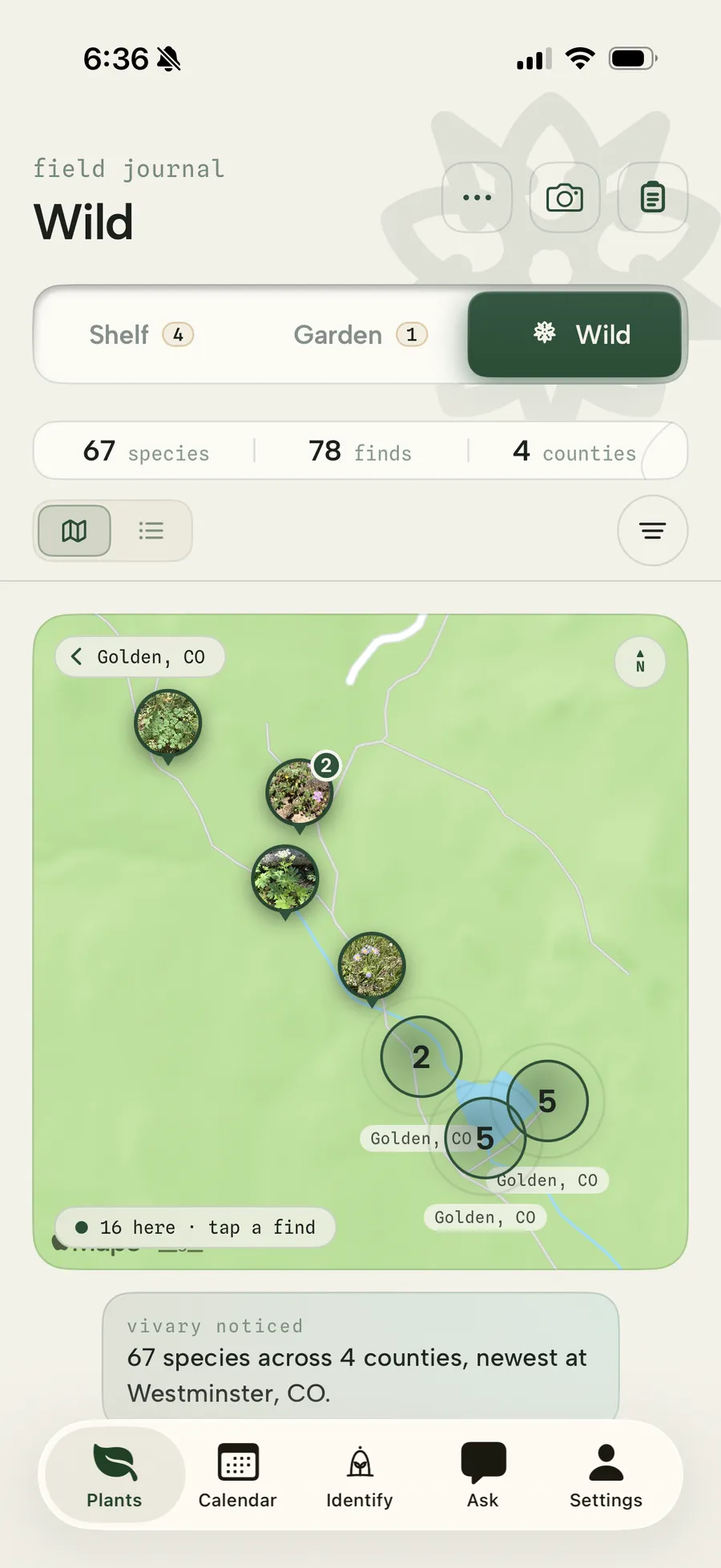 The Wild field journal: 67 species and 78 finds mapped across 4 counties